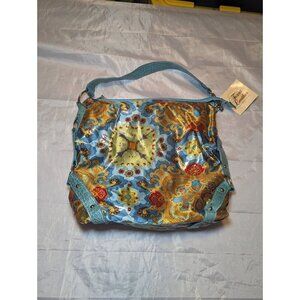 Texas Leather Manufacturing Blue Paisley Print Purse
